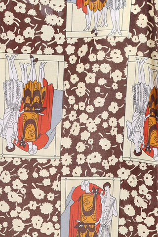 Olga de Polga brown printed blouse in the Felix Chocolate print.  Wide round neckline, lantern sleeves, tapered in at the waist. Finishes at the hip. Print close up view