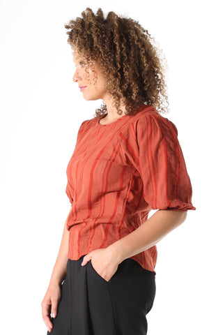 Avenida Textured Blouse Terracotta in Cotton Blend