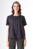 Olga de Polga Top T-shirt in Avenida textured cotton in coloru ink blue. The top is straight cut, with a short sleeve, crew neck and a box pleat at the back to give it more fullness and movement.   