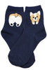 Cheeky Corgi Dog Cotton Socks Navy