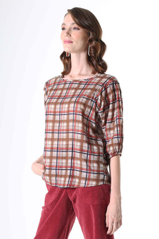 Crossways Blouse Mocha in Seersucker