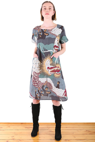 Festival Shift Dress Green in Seersucker