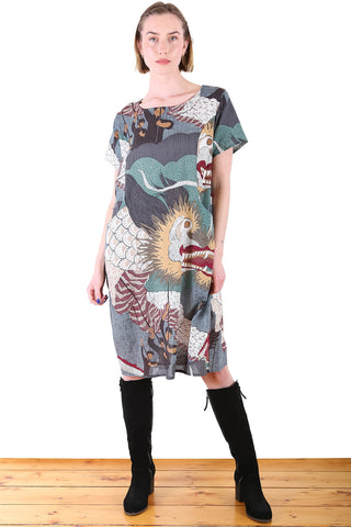 Festival Shift Dress Green in Seersucker