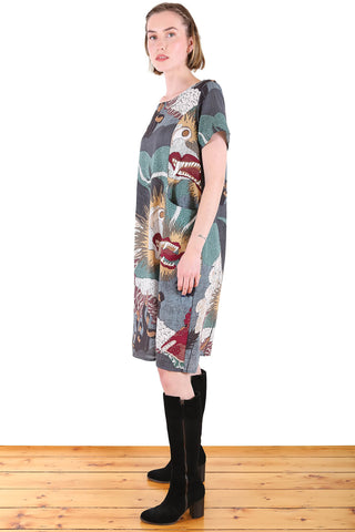 Festival Shift Dress Green in Seersucker