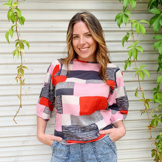 Southbank Blouse Red in seersucker
