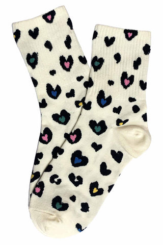 Leopard Heart Socks Ivory