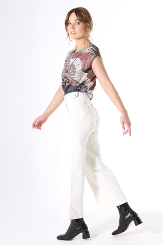 Olga de Polga Ivory White Peggy Jeans in a beautiful new fine cord. Featuring the same detailed pockets, high waist and wide-leg cut, the Peggy Cords are a cropped ankle style designed to show off your favourite boots and shoes.  Fine cotton stretch cord with a velvet quality.