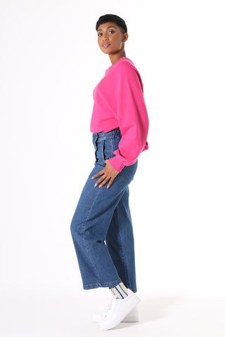 Olga de Polga Peta Denim Jeans Original Denim, A high waist, straight cut fit cropped to the ankle, with an elastic waistband at the back for extra comfort and side pockets. 