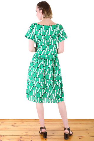 Swooping Seagulls Drop Waist Dress Green in Seersucker