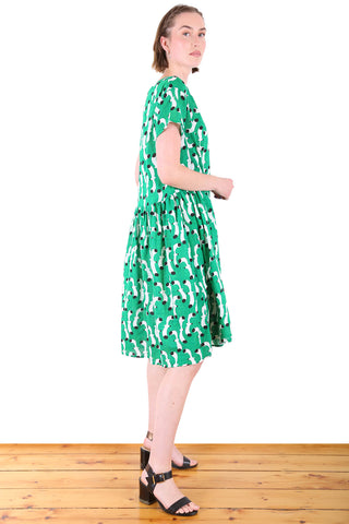 Swooping Seagulls Drop Waist Dress Green in Seersucker