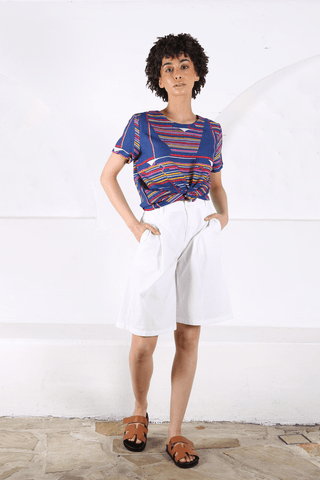Olga de Polga Saint Lucia top with our blue boat print t-shirt. Front View