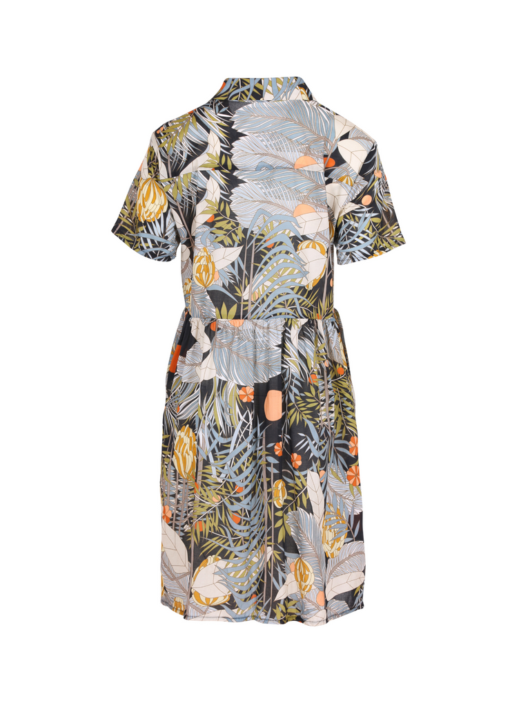 NEW Olga de Polga drop waist shirt dress in new Blue Mountains print. Back view