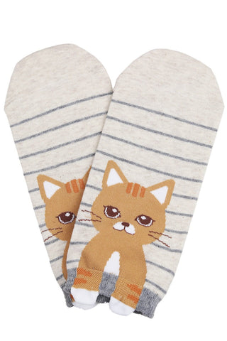 Cecelia the Cat Cotton Ankle Socks Brown