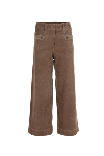 Olga de Polga pants. The new Lilian pants in khaki cord fabric. Front zip opening and pocket detailing. Front view