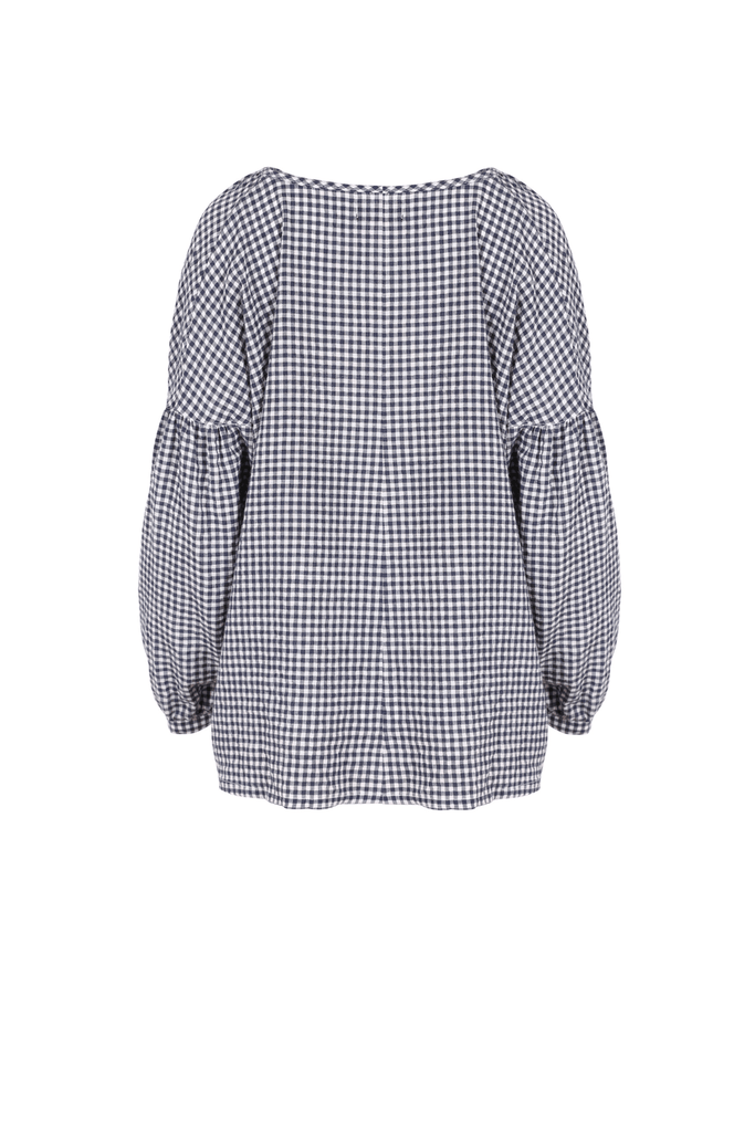 Olga de Polga Leila blouse in navy classic gingham fabric colour navy. 