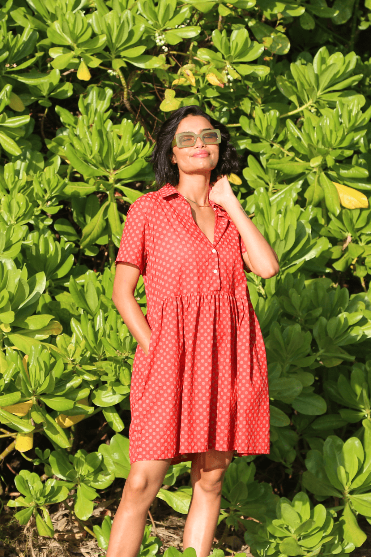orange polka dot shirt